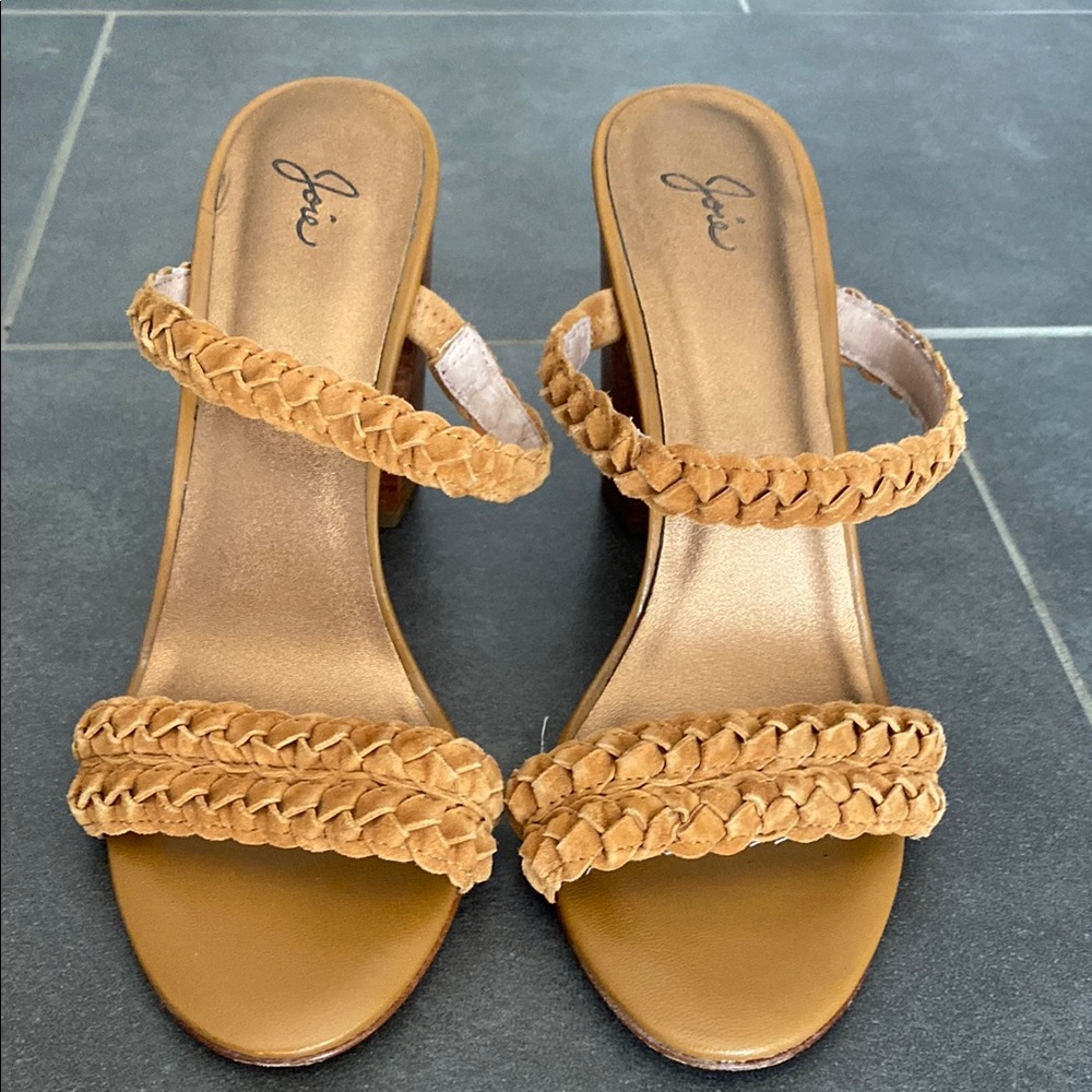 Joie tan suede braided block heel strappy sandals womens size 9 - Picture 1 of 7